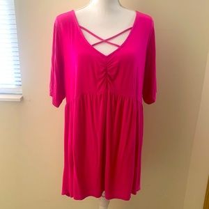 Boutique+ Pink Criss Cross Babydoll Long Tunic Top Sz 1x